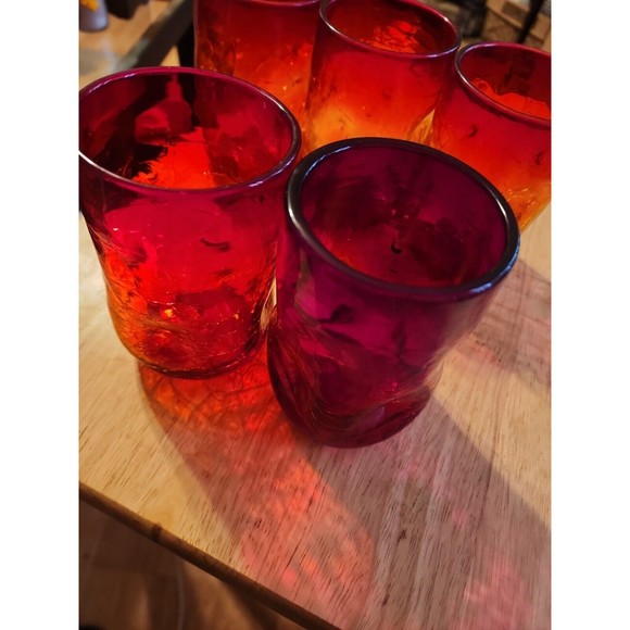 1960 Vtg Blenko Amberina & red  Crackle Glasses💥5💥